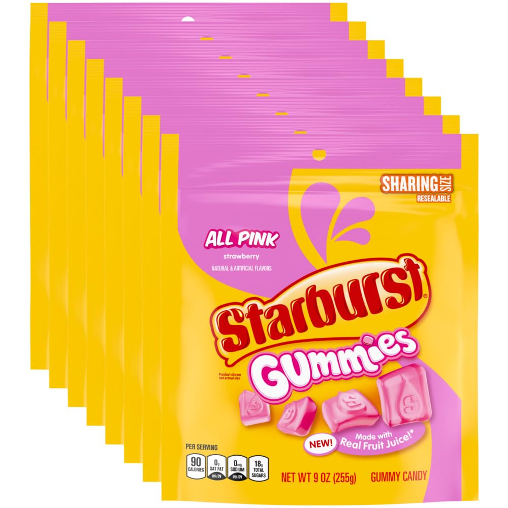 Starburst Gummies All Pink Gummy Candy, Sharing Size, 9 oz Bag, Pack of 8
