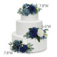Rinlong 3Pcs Pre-Made Cake Toppers Navy Blue Flowers Cake Decorations Wedding Cake Decorating Flowers Decor Birthday Baptism Par