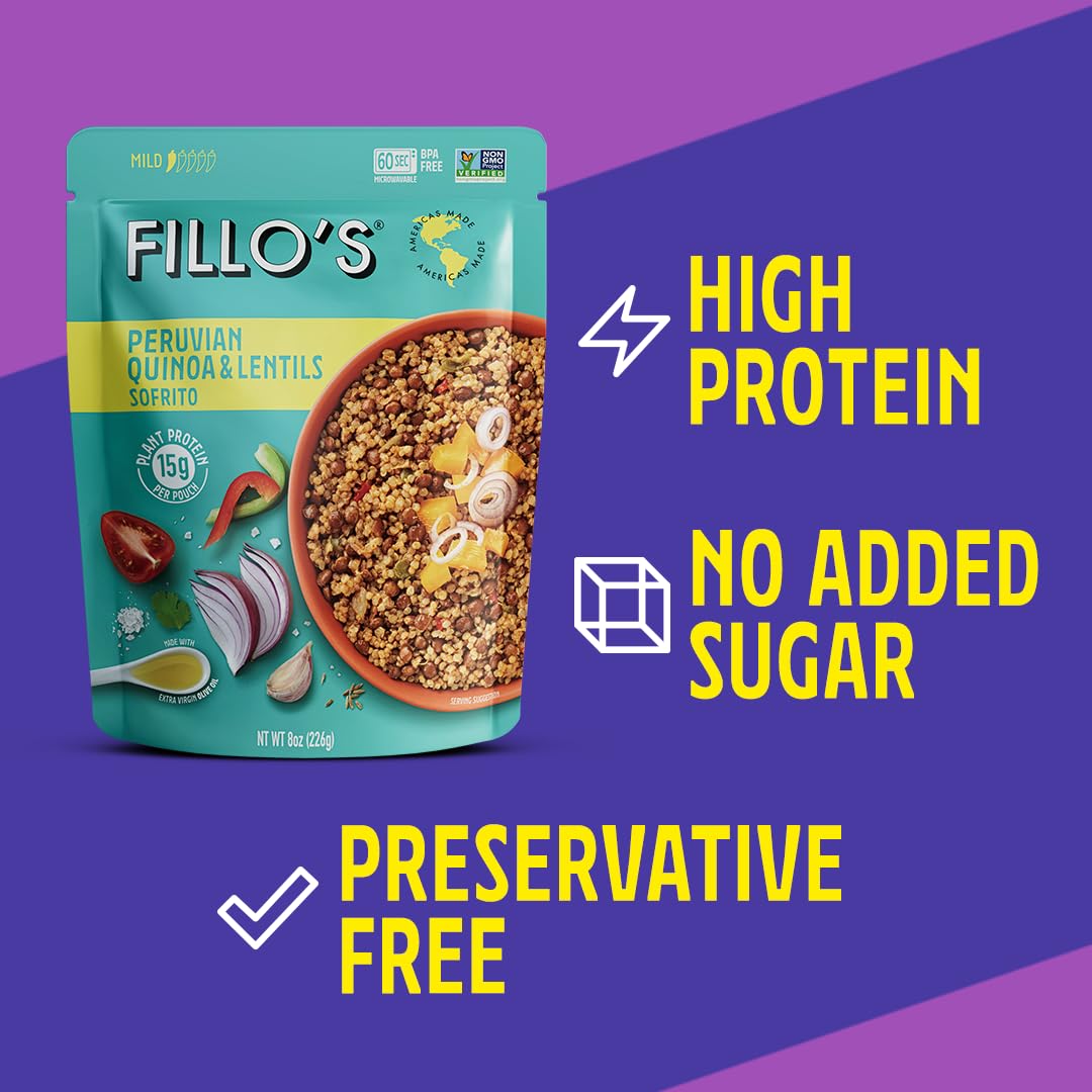 Fillo'S Peruvian Quinoa And Lentils - Ready To Eat Quinoa With Lentils, Gluten-Free, Preservative-Free, Microwavable Meals, Non-