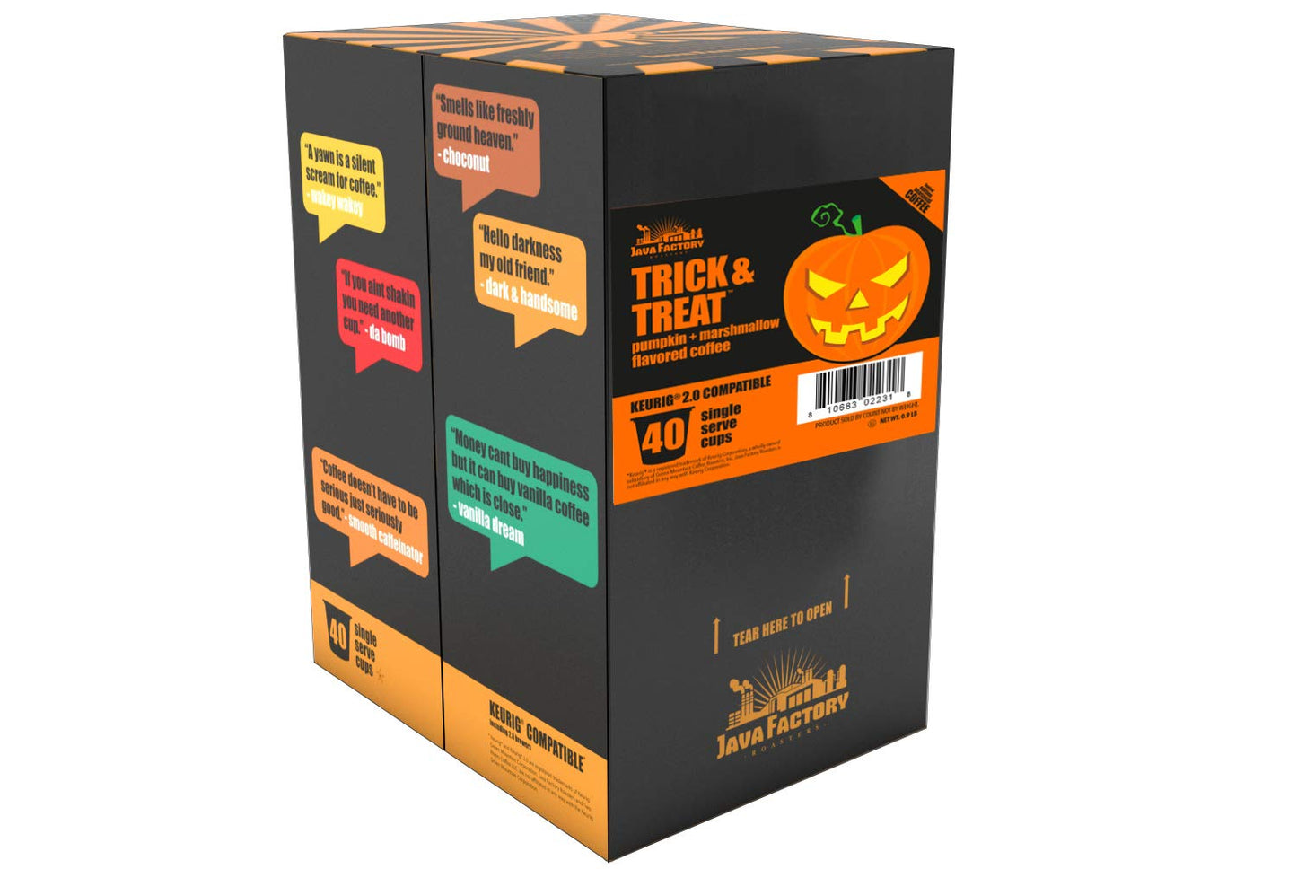 Java Factory Coffee Pods Pumpkin & Marshmallow Flavor, 40 Count, Compatible with K Cup malt-inspired, Trick & Treat Color