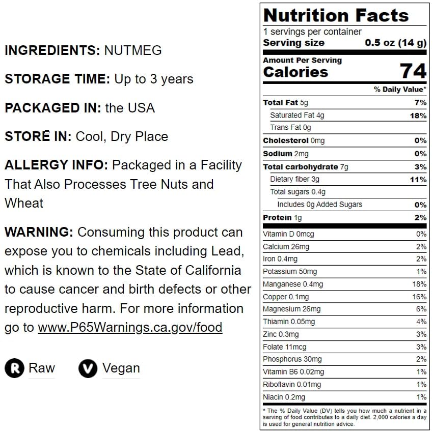 Food to Live Whole Nutmeg, Aromatic Spice, Rich in Antioxidants, 12 Ounces