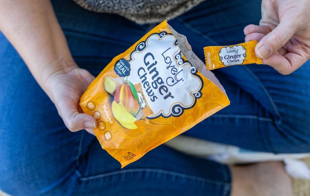 Lovely Candy Co. Mango Ginger Chews, Made with Real Ginger, Individually Wrapped, 5oz (6-Pack) | Gluten-Free, Non-GMO, NO Artifi