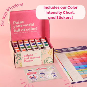 Enco 30 Food Coloring Gel Set 1.41 Oz Each (40G), Includes Color Mixing Guide