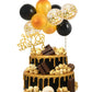 Beishida 5 Inch 10Pcs Balloon Cloud Cake Topper Black Gold Happy Birthday Cake Toppers Mini Balloon Cake Topper Garland With Hap