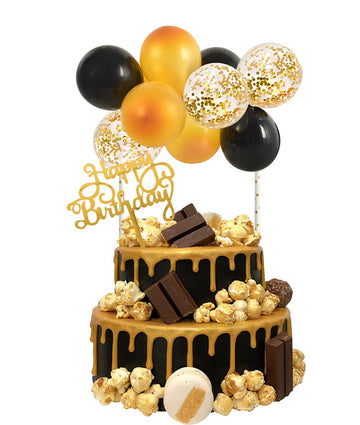 Beishida 5 Inch 10Pcs Balloon Cloud Cake Topper Black Gold Happy Birthday Cake Toppers Mini Balloon Cake Topper Garland With Hap