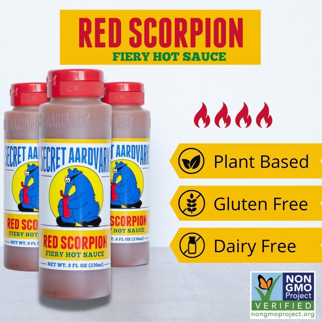 Secret Aardvark Hot Sauce Variety Pack - Smokey Chipotle, Reaper, Red Scorpion, And Habanero Hot Sauce, Low Carb, Hot Sauce & Marinade Gift Set - 8 Fl Oz 4 Pack
