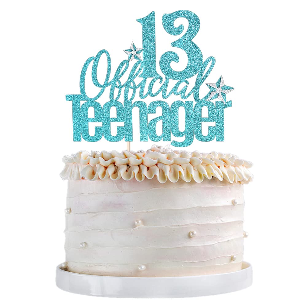 Qertesl 13th Birthday Cake Topper, Blue Cardboard Decoration for Boys and Girls, Cheers to 13 Years, Model Qertesl