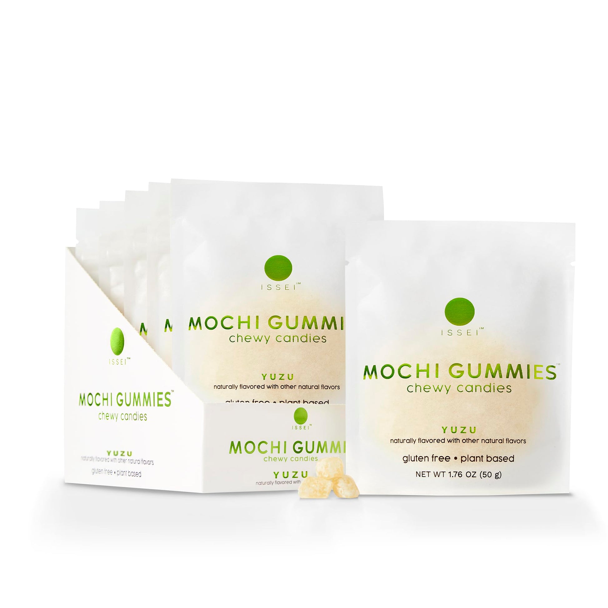 ISSEI Mochi Gummies Chewy Candy | Gelatin-Free, Non-GMO | 1.76 Oz (6 Pck) | Yuzu Flavor