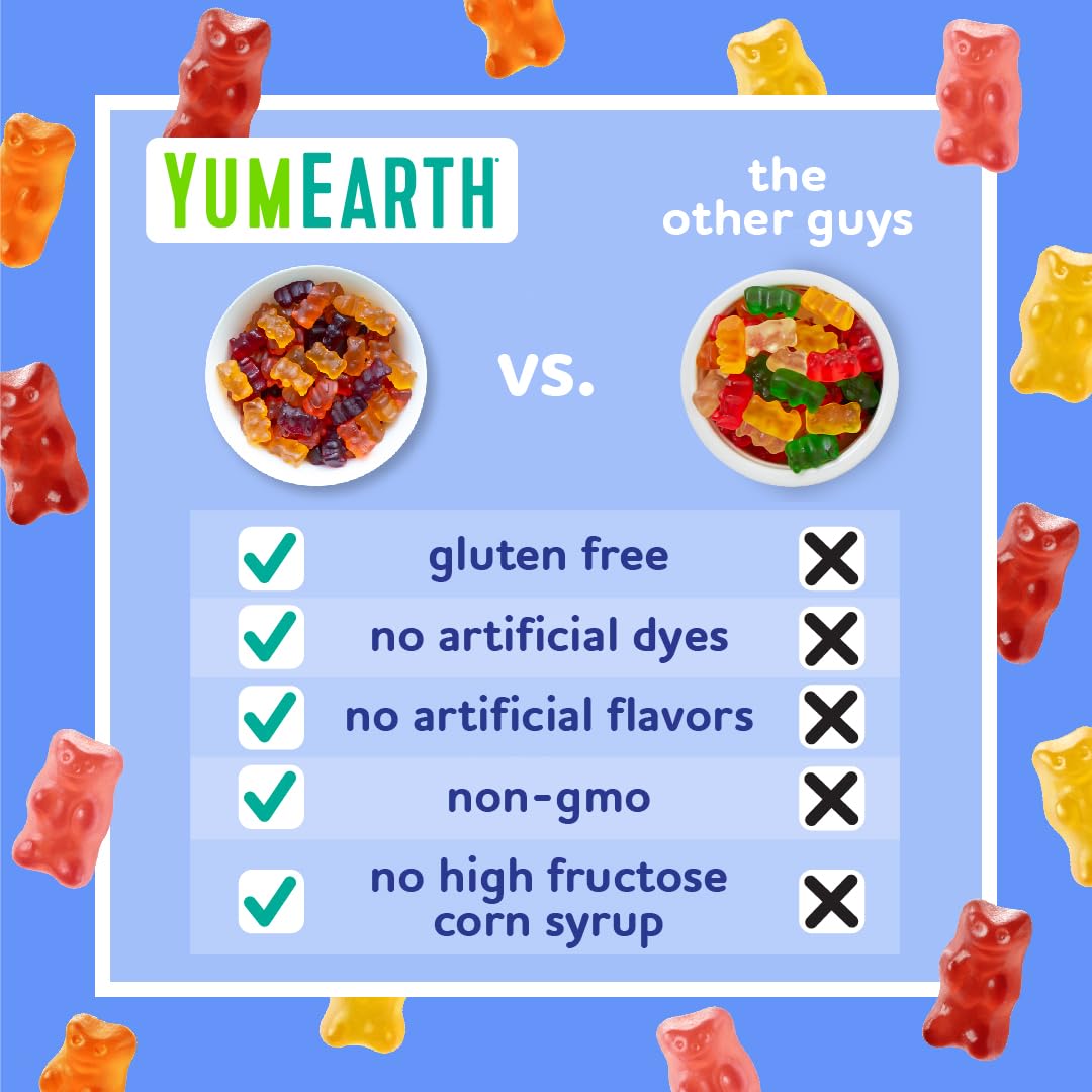 YumEarth Gummy Bears, Assorted Flavors, 10 Snack Packs Per Bag (Pack of 12)