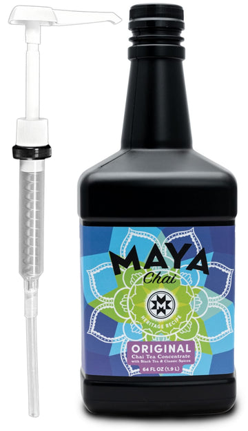 Maya Chai Tea Concentrate, Heritage Recipe, Original, 64 Ounce With White Pump