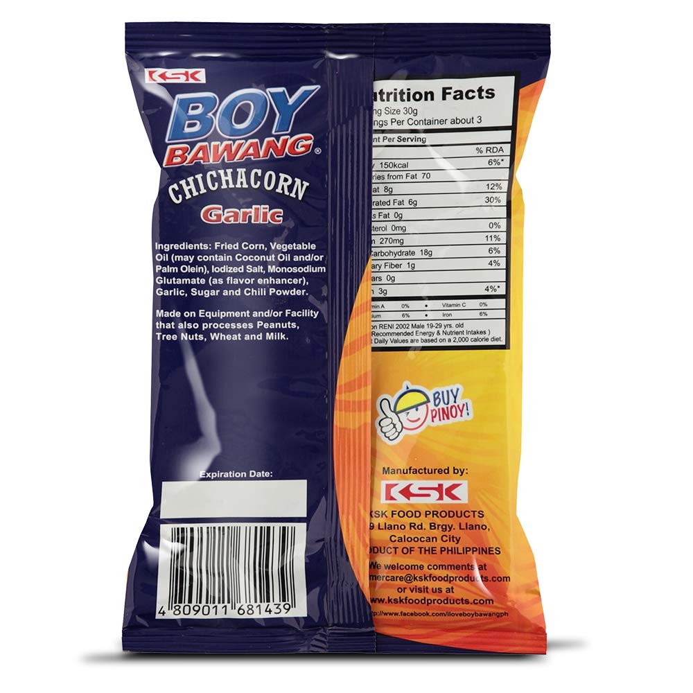 3 Packs Boy Bawang Chichacorn Garlic Flavor 3.54 Oz Per Pack