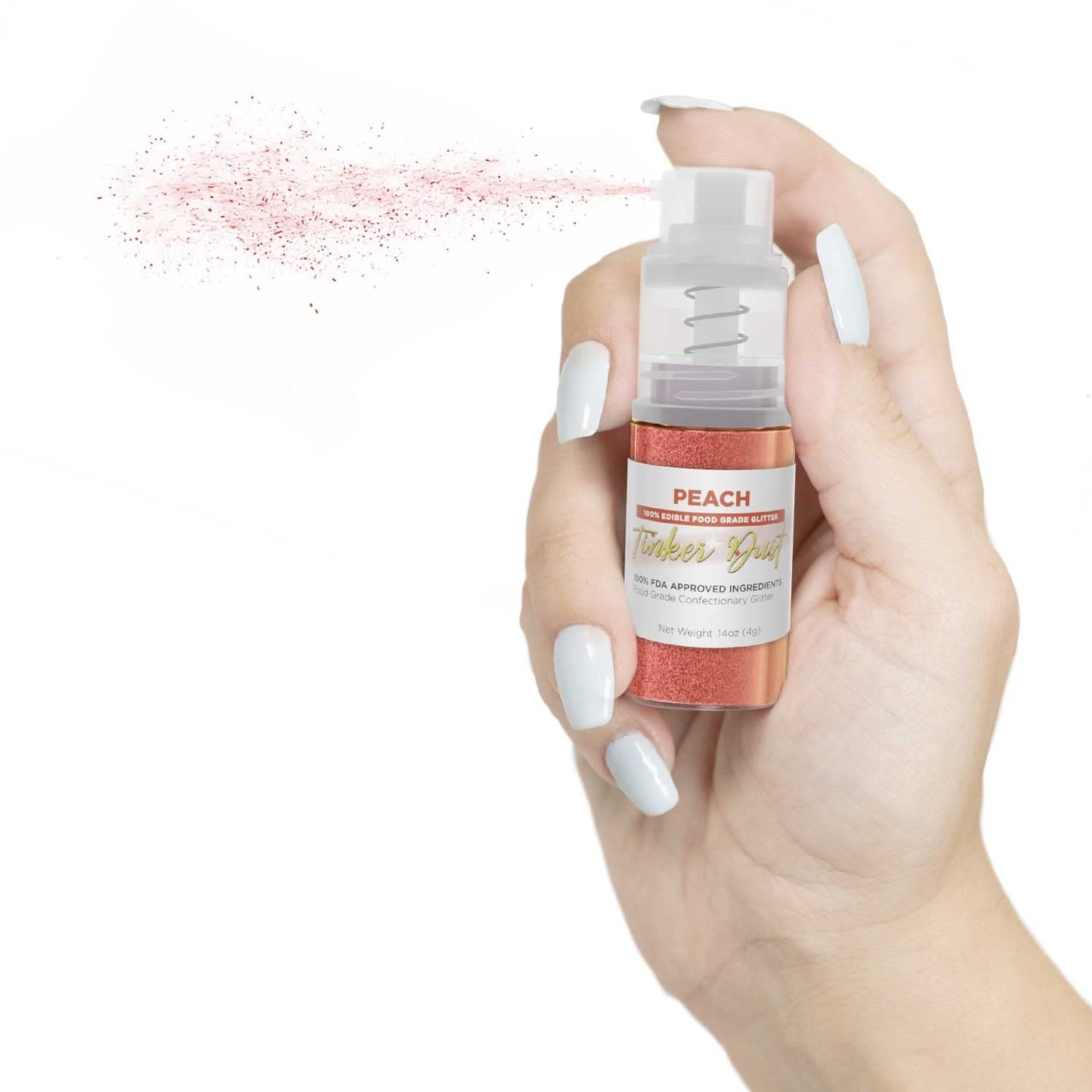 Tinker Dust - Peach (4G 1X Mini Pump) Edible Glitter For Desserts, Beverages, Cupcakes, Cake Pops And Cookies By Bakell