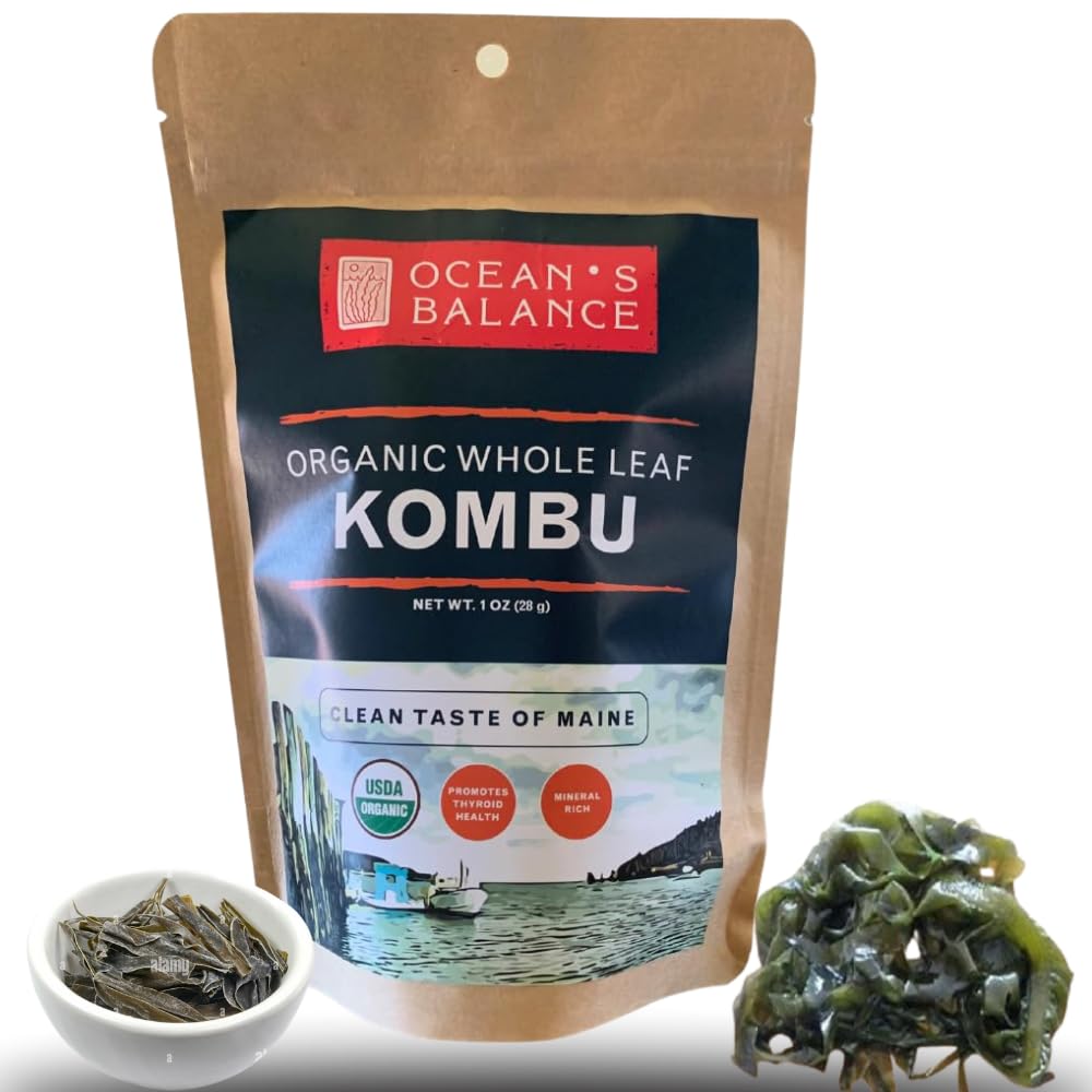 Oceans Balance Organic Whole Leaf Kombu - Dried Seaweed Salad Mix - Gluten Free - 1oz Bag
