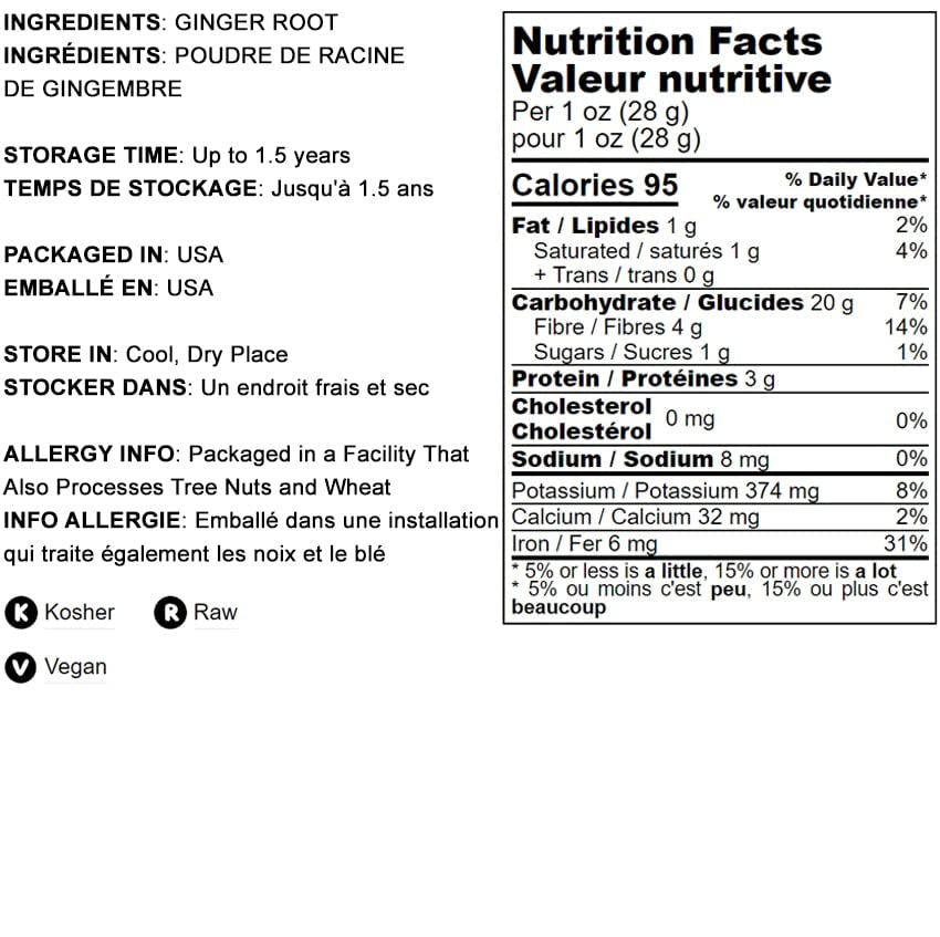 Food to Live Ginger Powder, 2 Pounds - Finely Ground Dried Ginger Root, Pure, Kosher, Vegan, Sirtfood. Bulk Ginger Spice with Sp