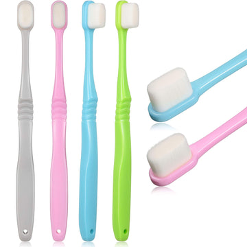 4 Pieces Soft Micro-Nano Manual Toothbrush Extra Soft Bristles Toothbrush With 20,000 Bristles For Fragile Gums Adult Kid Children (Blue And Pink Smooth) (Blue, Gray, Green, Purple)