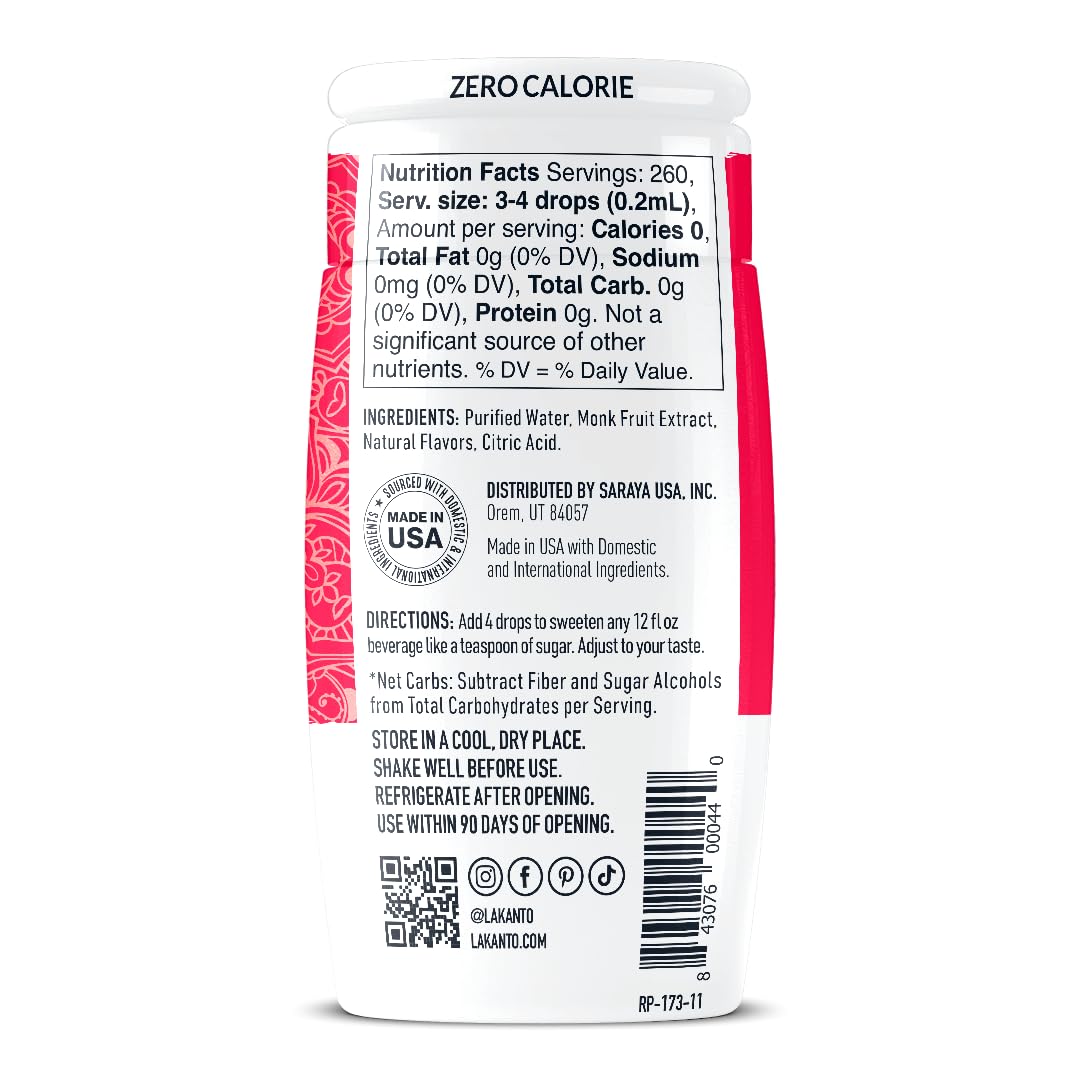 Lakanto Monk Fruit Extract Drops Liquid Sweetener - Zero Calorie, Keto, Original - 1.76 Fl Oz (Pack of 6)
