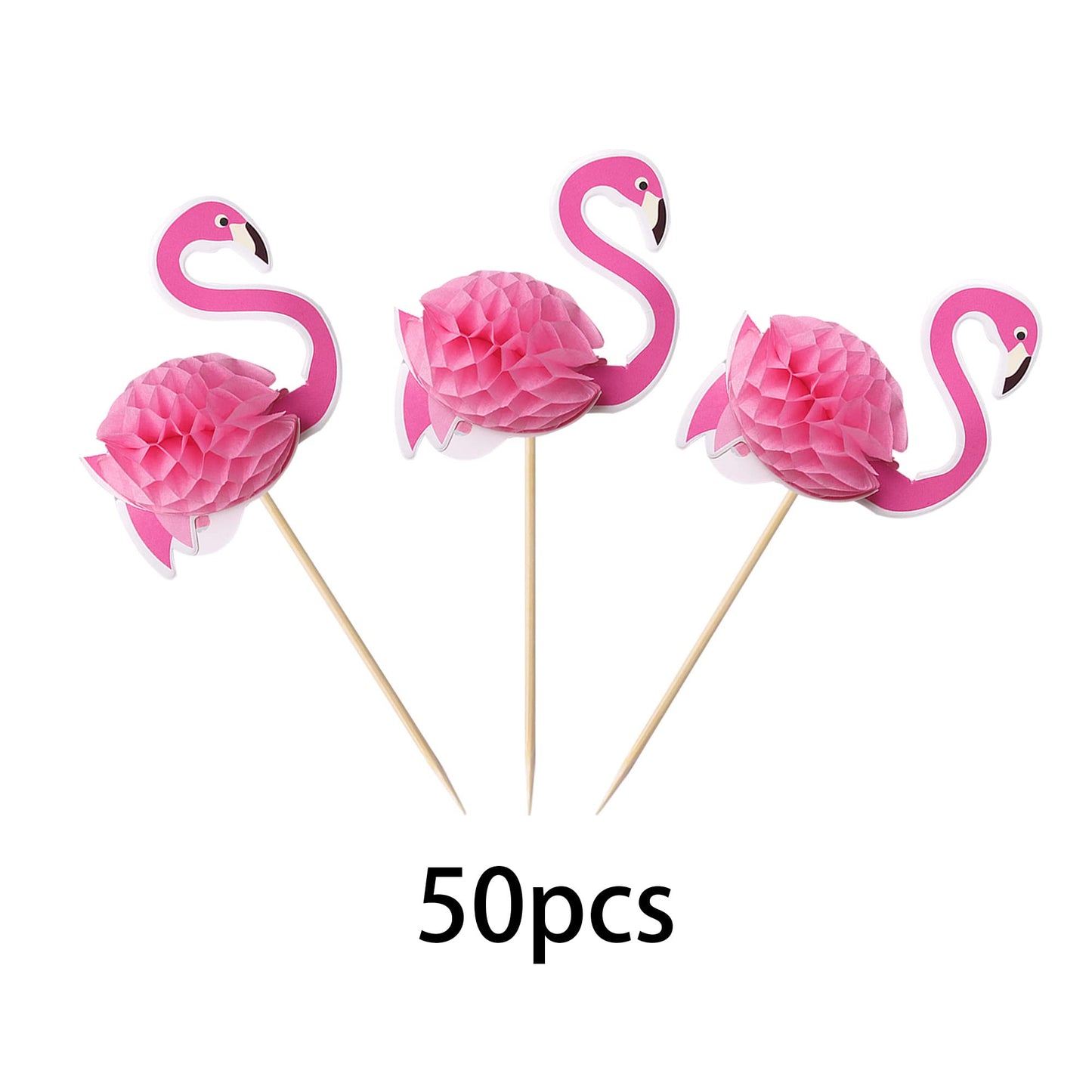 Rssta i 50 Pack Cupcake Toppers, 3D Flamingo Design, Tropical Theme for Luau, Baby Shower, Birthday, Wedding, Paper, Design 4