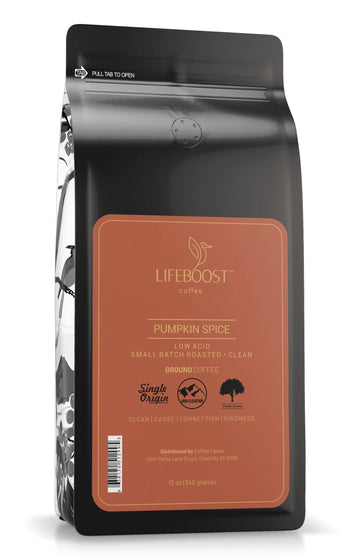 Lifeboost Low Acid Pumpkin Spice Coffee Ground - Low Acid Single Origin Pumpkin Flavored Coffee - Non-GMO Ground Coffee Beans Th