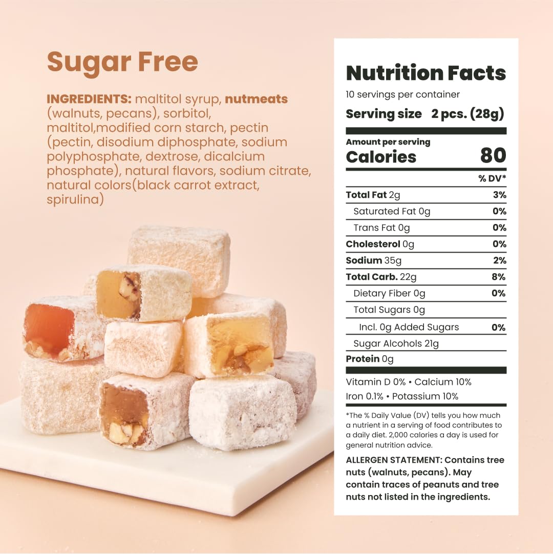 Liberty Orchards Sugar Free Aplets & Cotlets - Vegan Gourmet Snack Sugar Free Turkish Delight Candy Gift Box 8 Oz.