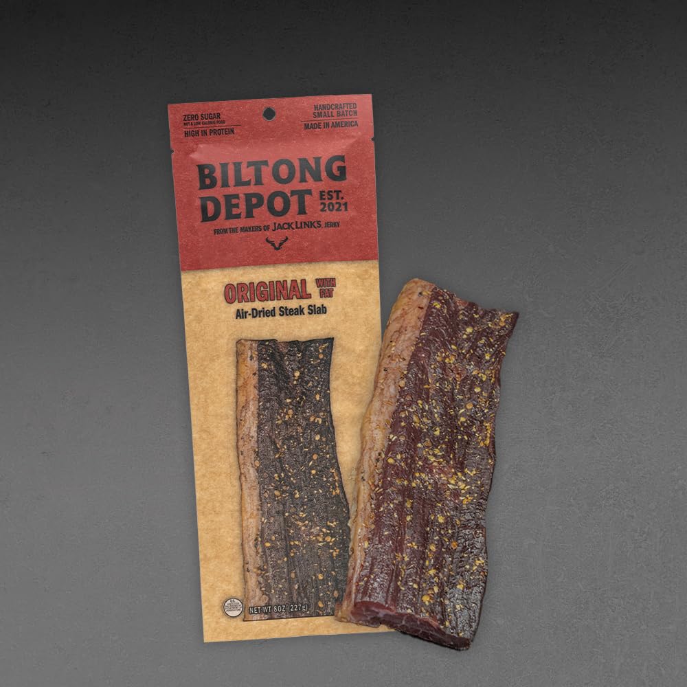 Carnivore Biltong Depot Original Beef Biltong Slab – 1lb (2 x 8oz) | High Protein | Zero Sugar | Gluten Free | Keto Friendly