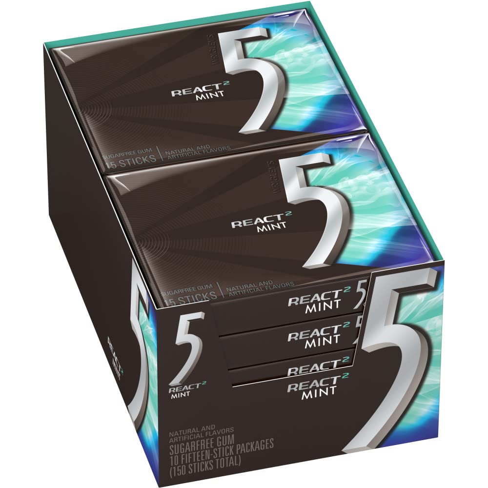 Wrigley'S (10 Pack) 5 Gum React Mint Gum Sugar Free Chewing Gum Bulk, 15 Stick Box