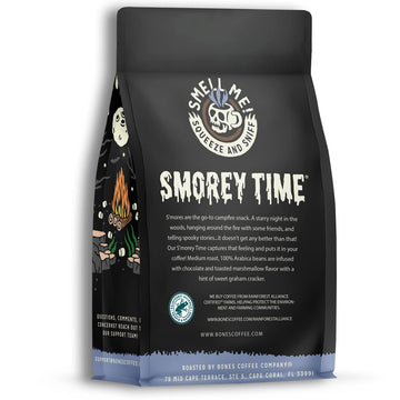 Bones Coffee Company S'Morey Time Ground Coffee Beans, S'Mores And Graham Crackers Flavor, Low Acid Flavored Coffee, Made With A