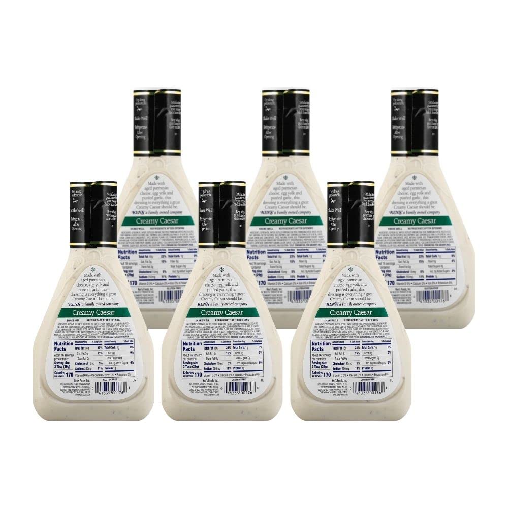 Kens Steakhouse Dressing, Creamy Caesar Dressing, Gluten Free Dressing For Salads Or Spreads, 16 Fl Oz Bottle (Pack Of 6)