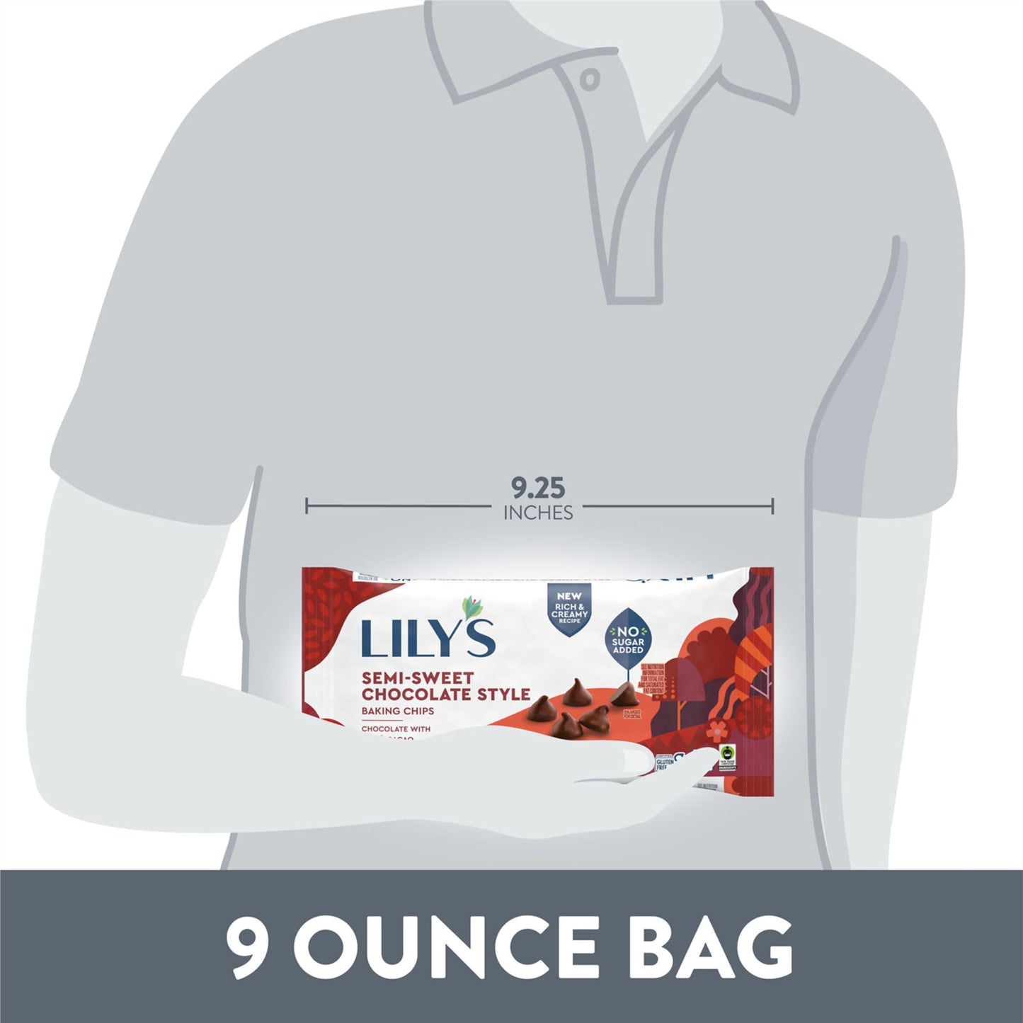 LilyS Semi-Sweet Chocolate Style No Sugar Added, Baking Chips Bag, 9 Oz