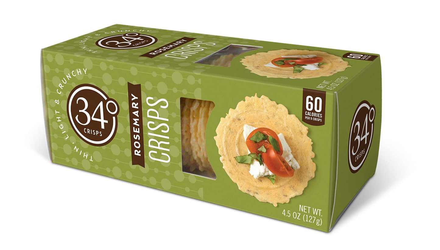 34 Degrees Crisps | Rosemary Crisps | Thin, Light & Crunchy Rosemary Crisps, 12 Pack (4.5oz)