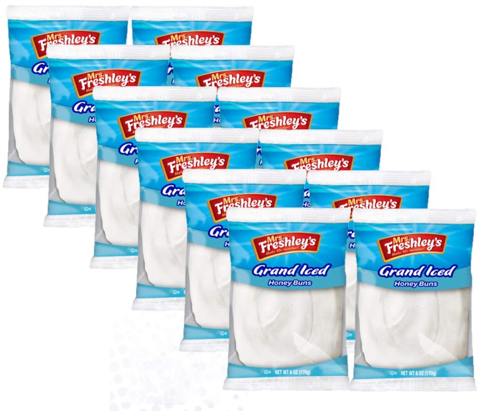 Mrs. Freshley'S Grand White Iced Honey Buns, Individually Packaged, 6 Oz., Pack Of 12