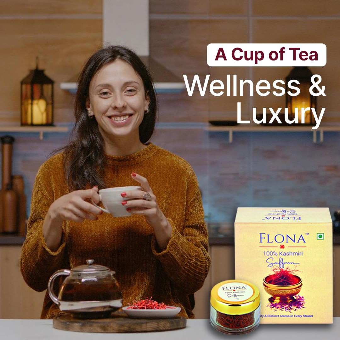 Flona Kashmiri Saffron Threads 1G - 100% Pure & Aromatic Organic Saffron For Cooking, Saffron Tea, Rice & Seasoning, Authentic K