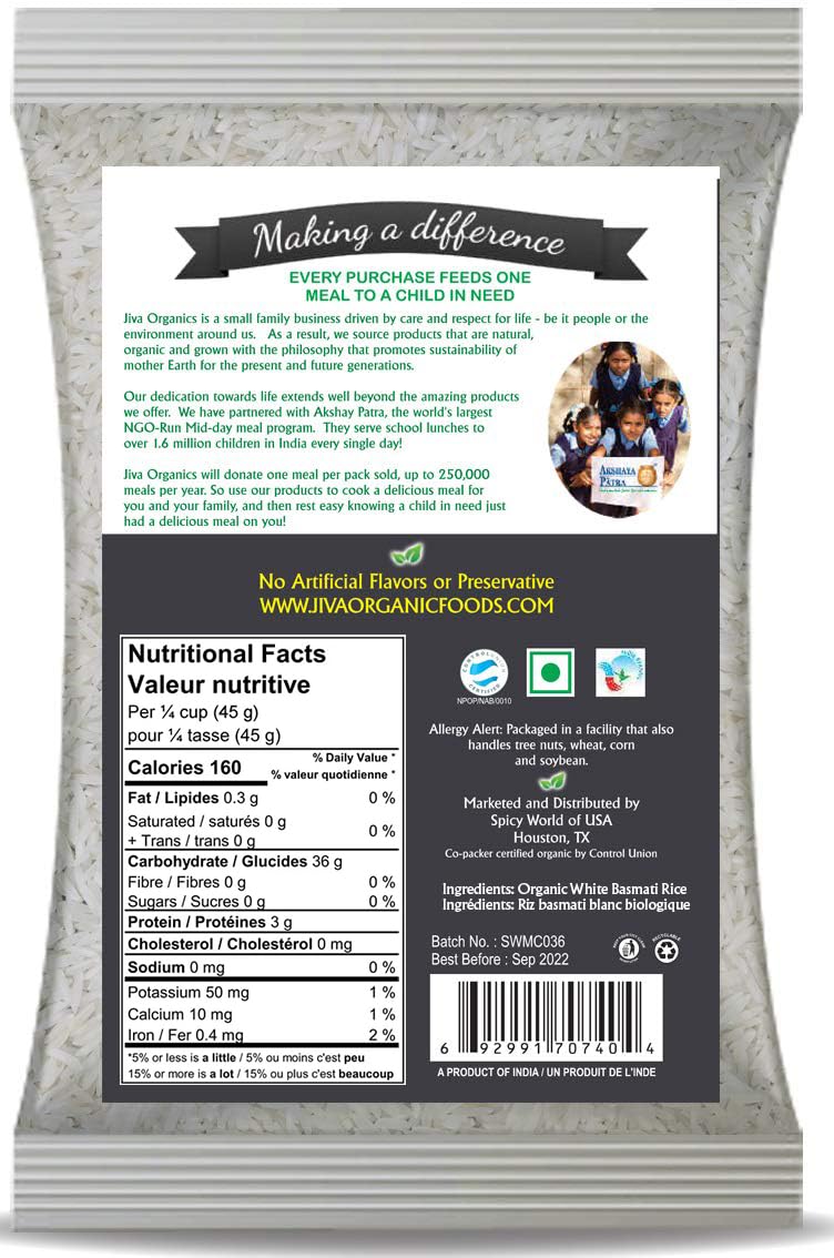 Jiva Organics Organic Basmati Rice - Pure Long Grain, 10 LB Bag