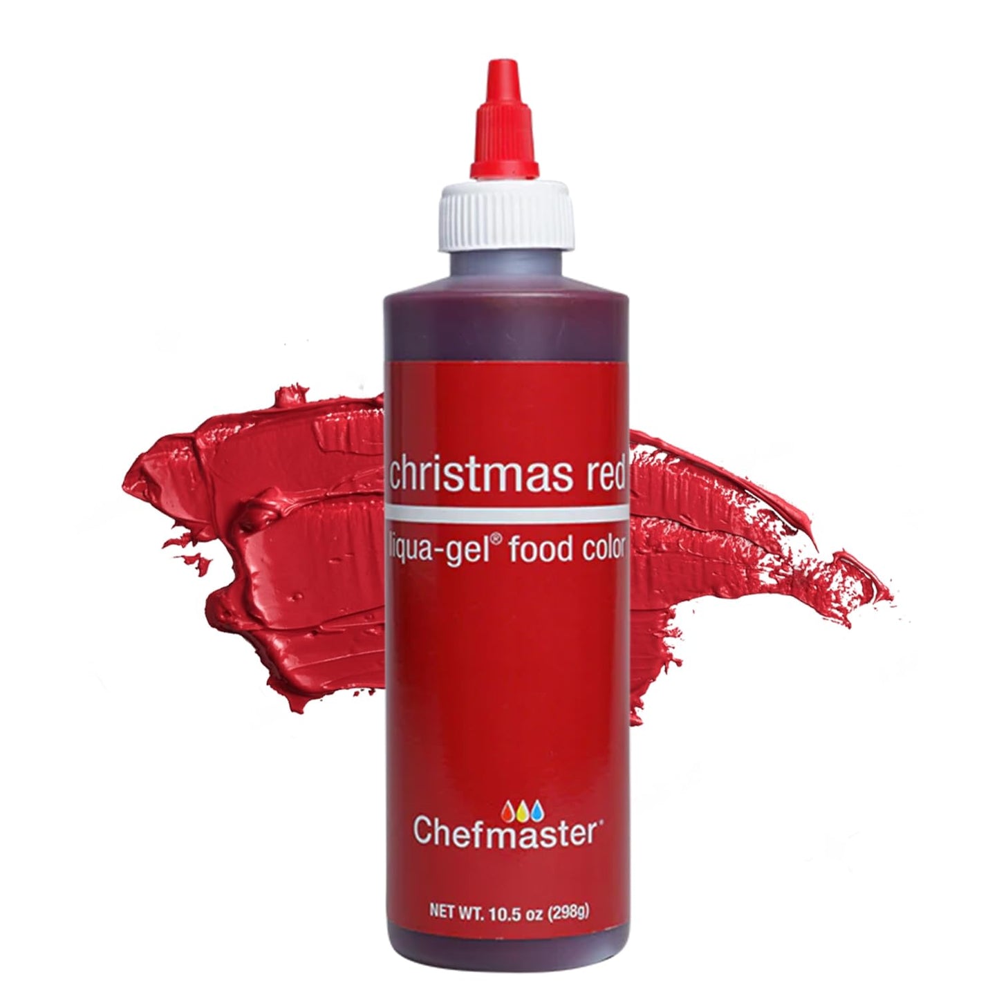 Chefmaster Xmas Red Liqua-Gel® Food Coloring | Vibrant Color | Professional-Grade Dye For Icing, Frosting, Fondant | Baking & Decorating | Fade-Resistant | Easy-To-Use | Made In Usa | 10.5 Oz