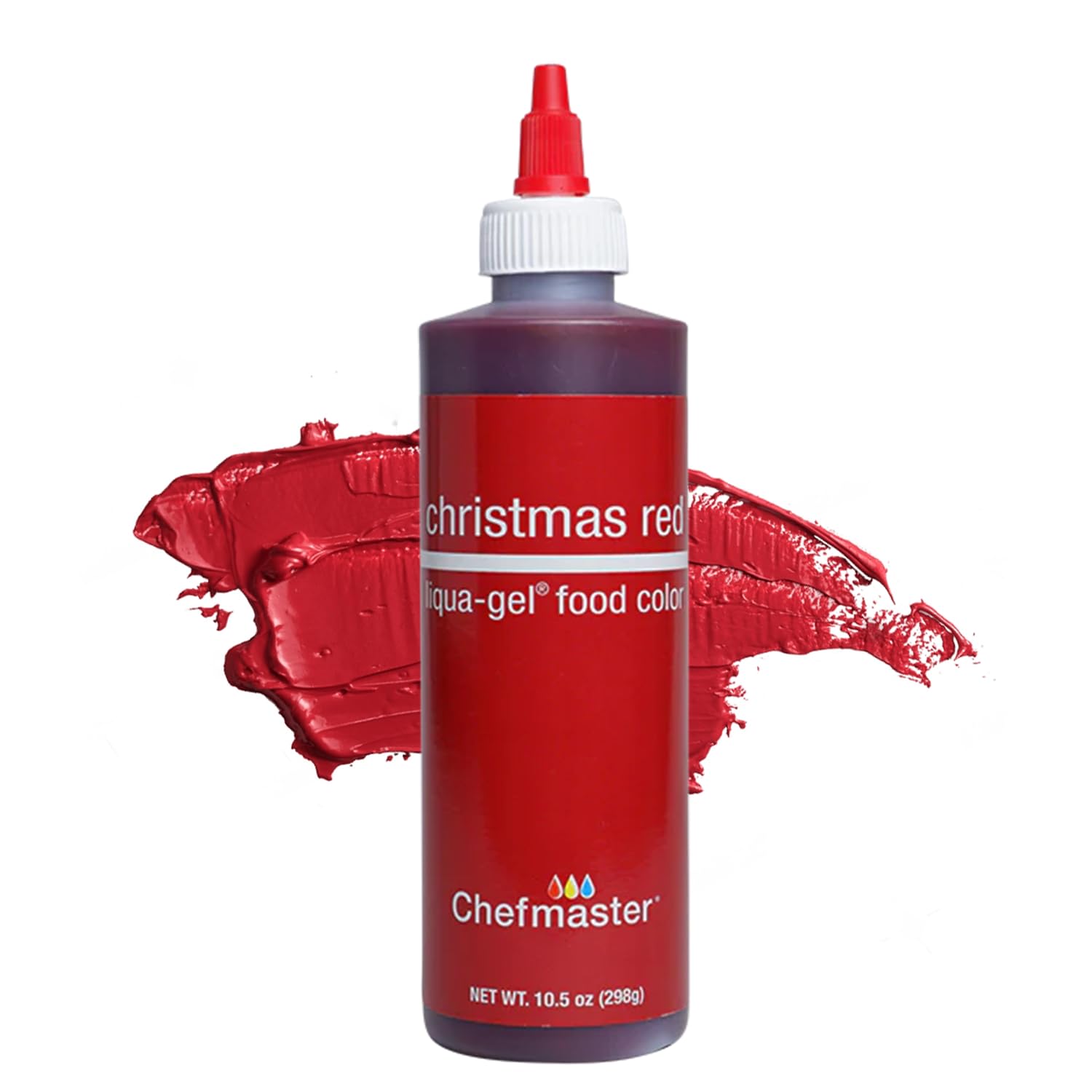 Chefmaster Xmas Red Liqua-Gel® Food Coloring | Vibrant Color | Professional-Grade Dye For Icing, Frosting, Fondant | Baking & Decorating | Fade-Resistant | Easy-To-Use | Made In Usa | 10.5 Oz