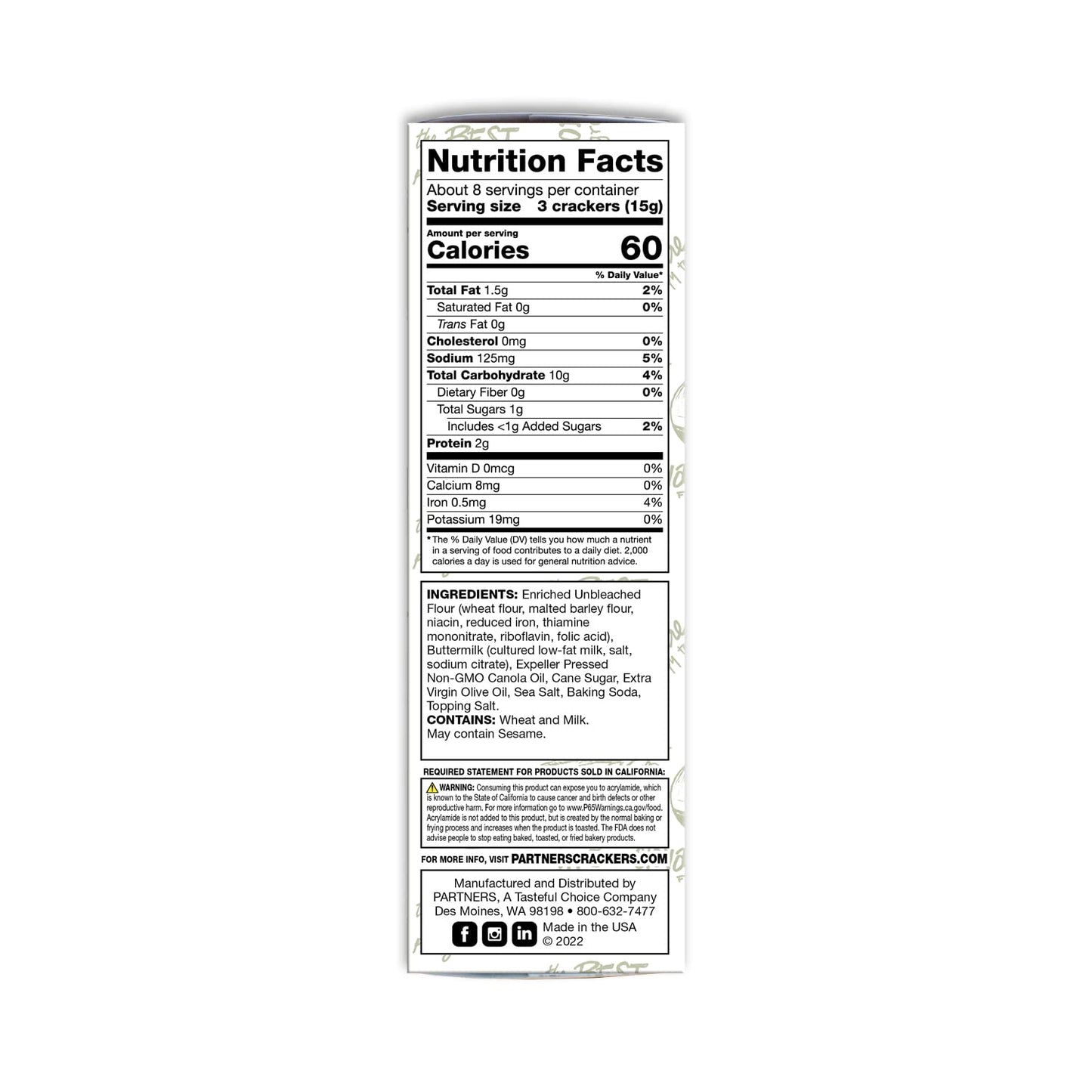 Partners Hors dOeuvre  ers, Olive Oil & Sea Salt, Non-GMO, Kosher, 4.4 Ounce (Pack of 6)