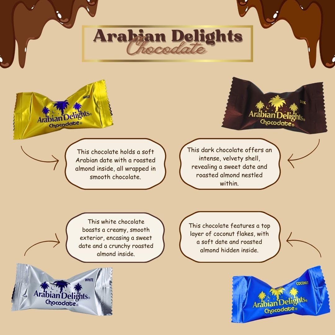 Intense Delish Arabian Delights Chocodate Assorted Pouch 460 Gms - Variety Of Milk, Dark, White & Coconut Flaked Chocolates Cove