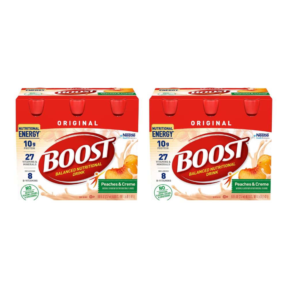 BOOST Original Nutritional Drink, Peaches & Creme, 8 Fl Oz (Pack of 2), Balanced Energy, 6 Count
