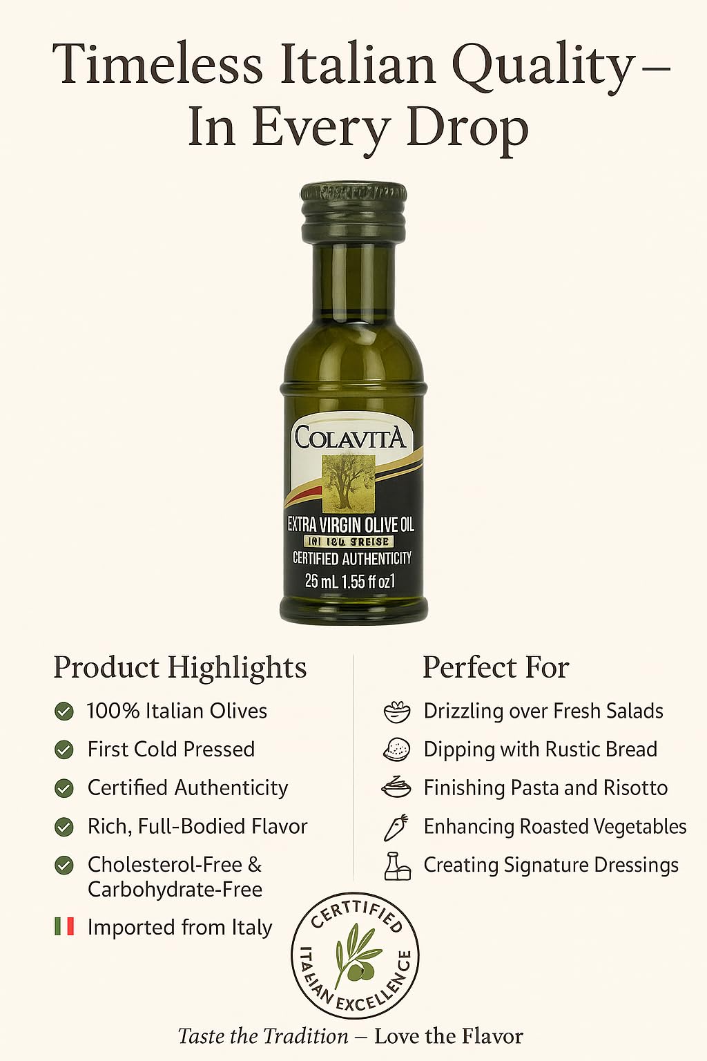 COLAVITA Premium Italian Extra Virgin Olive Oil, 80 Pack of 25ml Plastic Bottles, Light Green, 0.85 Ounce Each