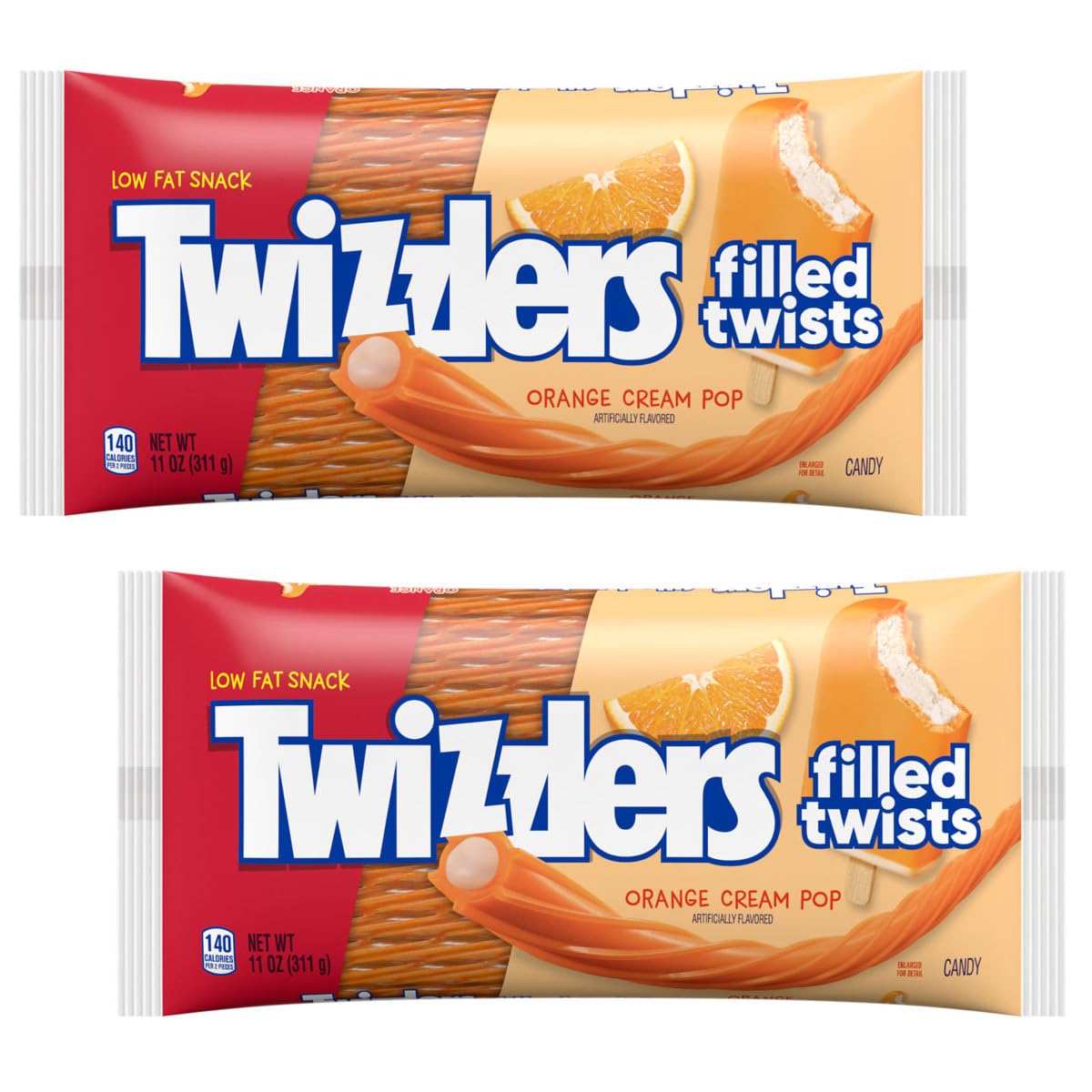 Orange Cream Pop Flavored Filled Twists, 11 Ounce Bag (2 Pack), Licorice Candy, The Hampton Candy Company