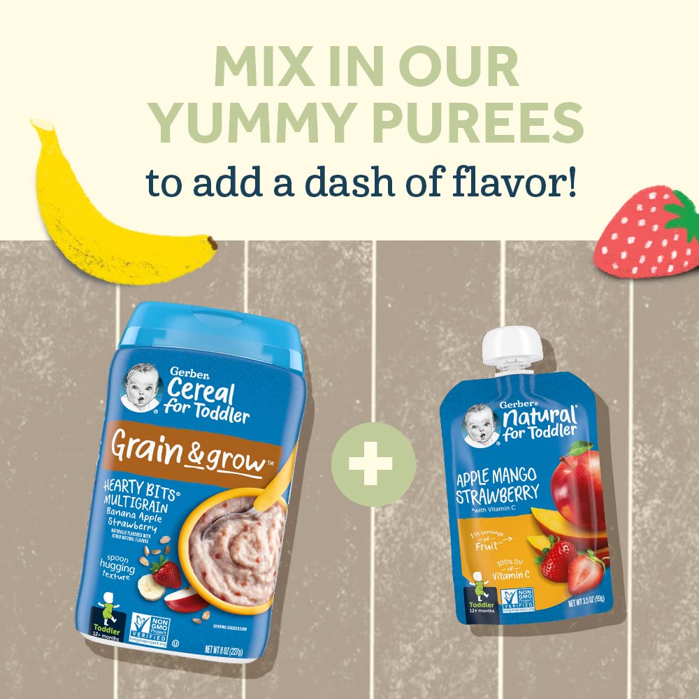 Gerber Baby Cereal Hearty Bits Multigrain Cereal Banana Apple Strawberry, 8 Ounce (Pack Of 2)