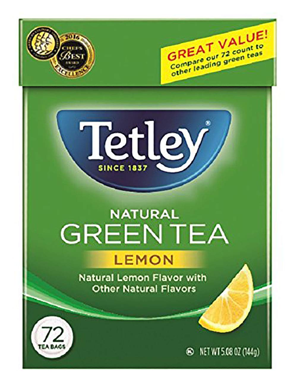 Tetley Natural Green Tea, Lemon Green Tea, 72 Tea Bags (Pack Of 6) Rainforest Alliance Certified
