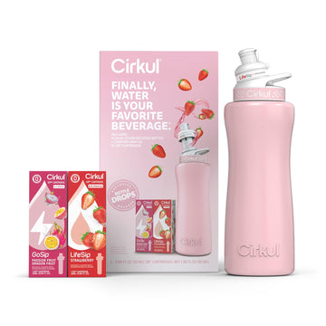 Cirkul 32oz Blush Pink Stainless Steel Water Bottle Kit with Pink Lid & 2 Zero Calorie Flavor Cartridges - Strawberry & Passion Fruit Dragon Fruit