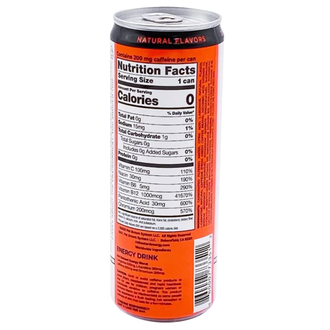 RAT BASTARD Energy Drink - Sugar-Free Blood Orange Flavor, Natural Caffeine, 12 fl oz Can (Case of 12)