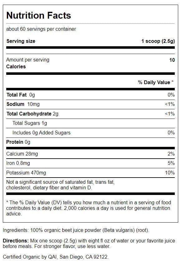 Swanson Certified Organic Beet Juice Powder 5.3 Ounce (150 g) Pwdr