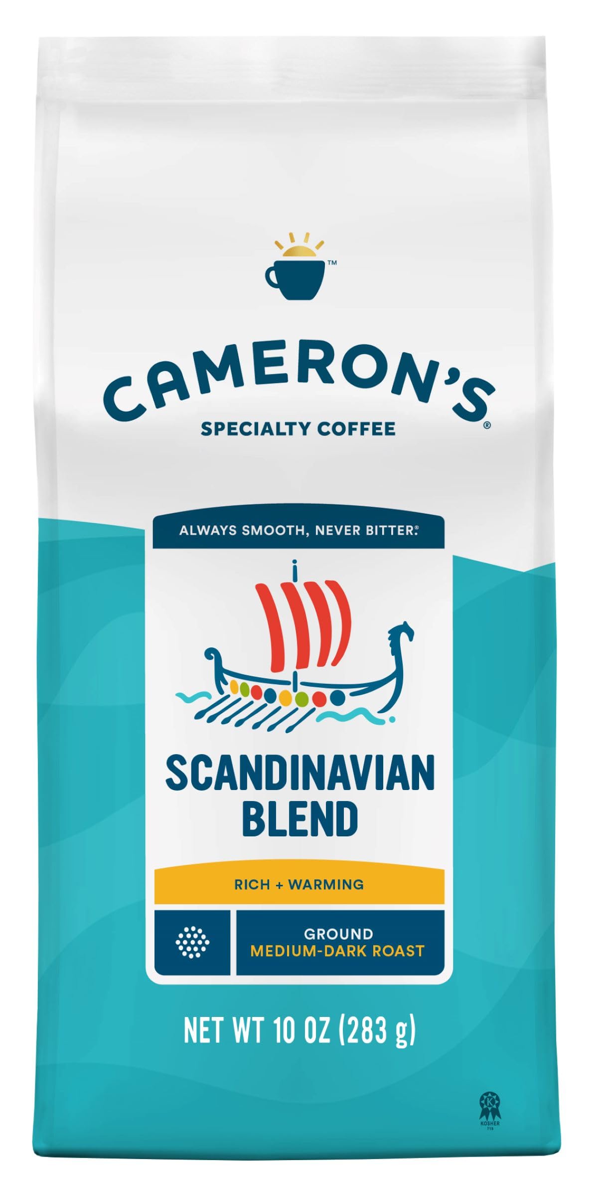 Camerons Coffee Scandinavian Blend Ground Coffee, Medium-Dark Roast, 100% Arabica, 10-Ounce Bag, Pack of 6