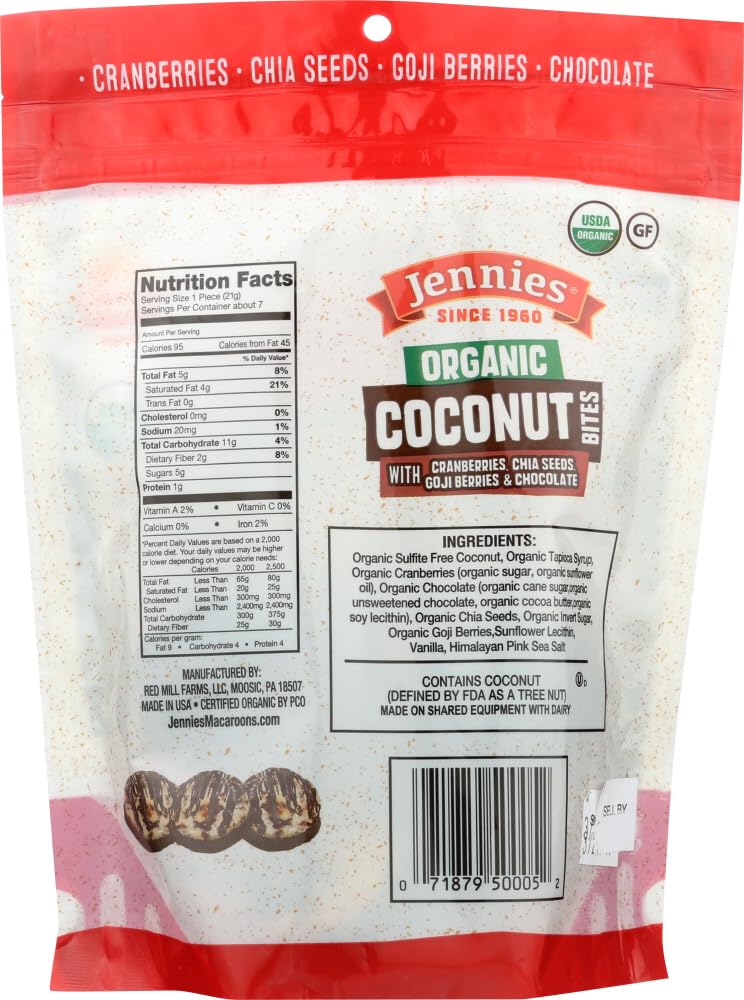 Jennies Organic Coconut Bites With Goji & Chia, 5.25Oz Gluten Free, Non-Gmo, Peanut Free, Kosher (1)
