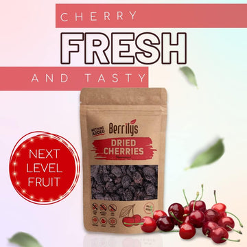 Berrilys Dried Dark Sweet Cherries, No Added Sugar, 10 Oz, Pitted, Unsulfured, Sweet Cherry, Unsweetened, No Preservatives, Non-