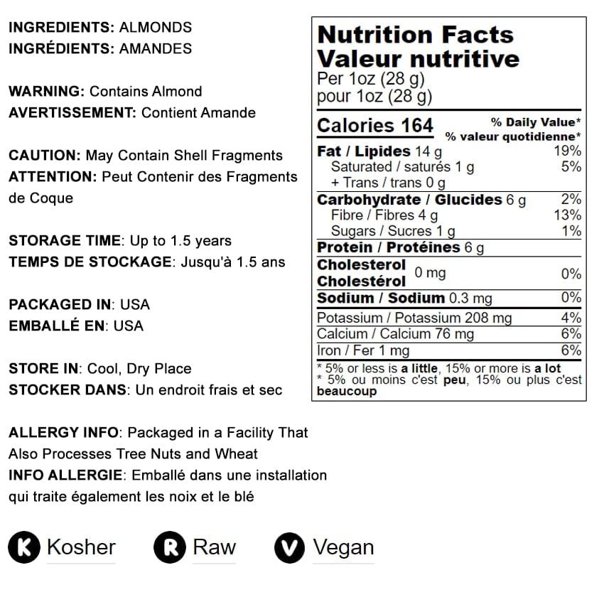 Food To Live - California Almonds, 8 Pounds - Supreme, Whole, Raw, Unsalted, Unroasted Nuts, Natural