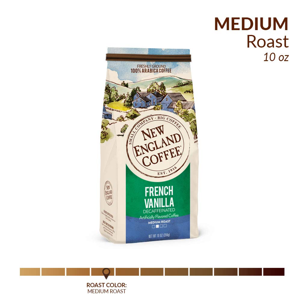 New England Coffee French Vanilla Decaffeinated Medium Roast Ground Coffee, 10oz Bag