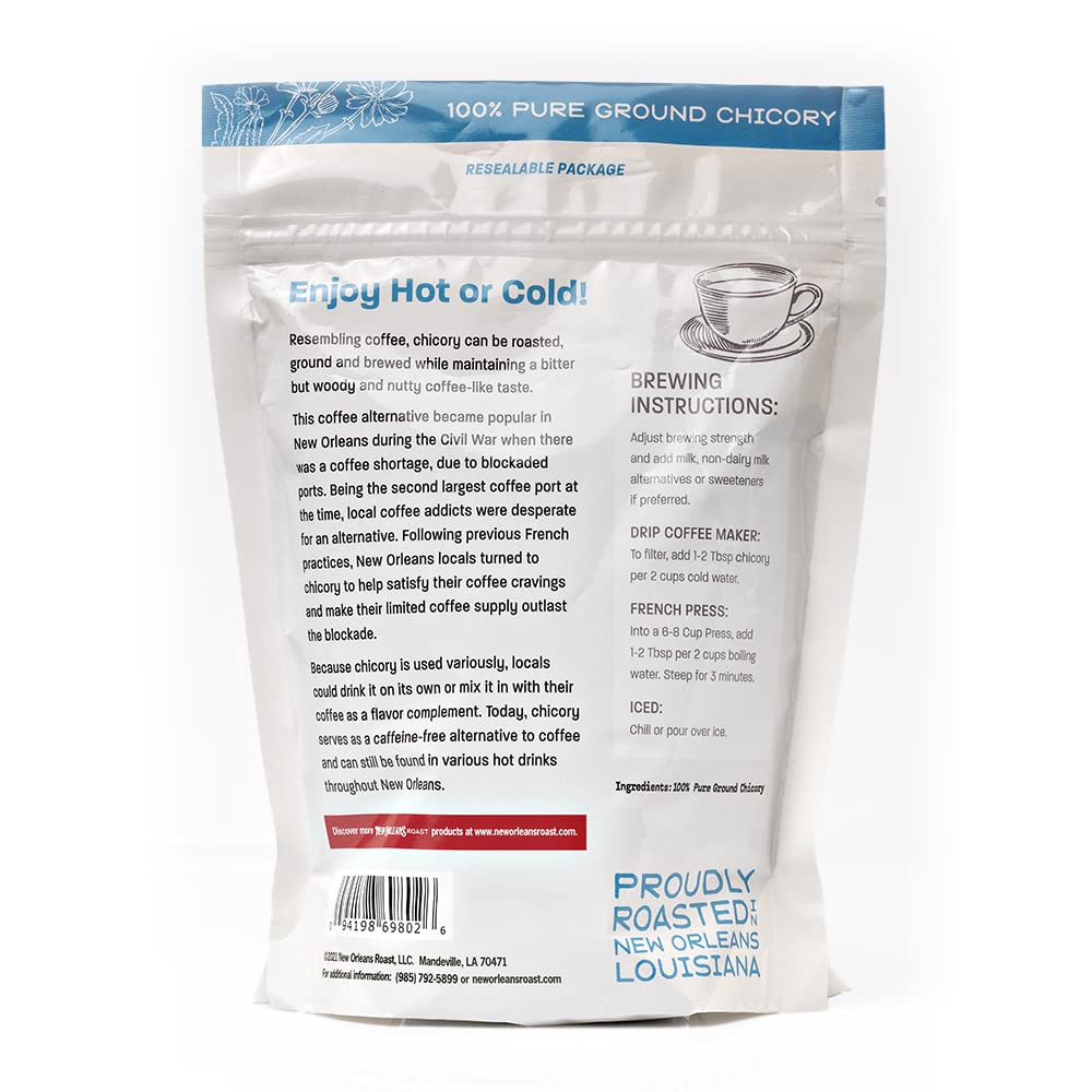 New Orleans Roast 100% Pure French Chicory Coffee Alternative, Acid Free, Caffeine Free, 12oz (Pack of 6)